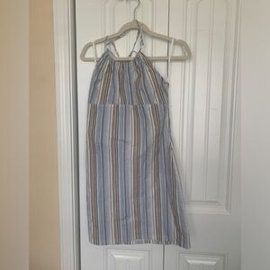 Aqua Blues Blue and Brown Striped Halter Dress with stretch